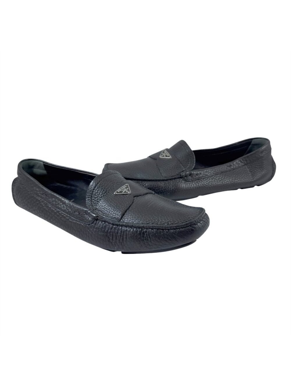 Prada Driving Loafers Flats Shoes Black Saffiano Leather EU Size 39.5 US 9